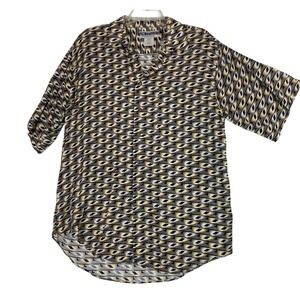 Vintage United Men's Abstract Design Button Up Short Sleeve Size Large Pocket